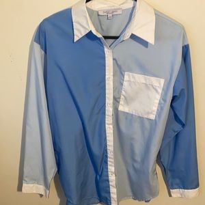Women’s size S, blue color block button up.